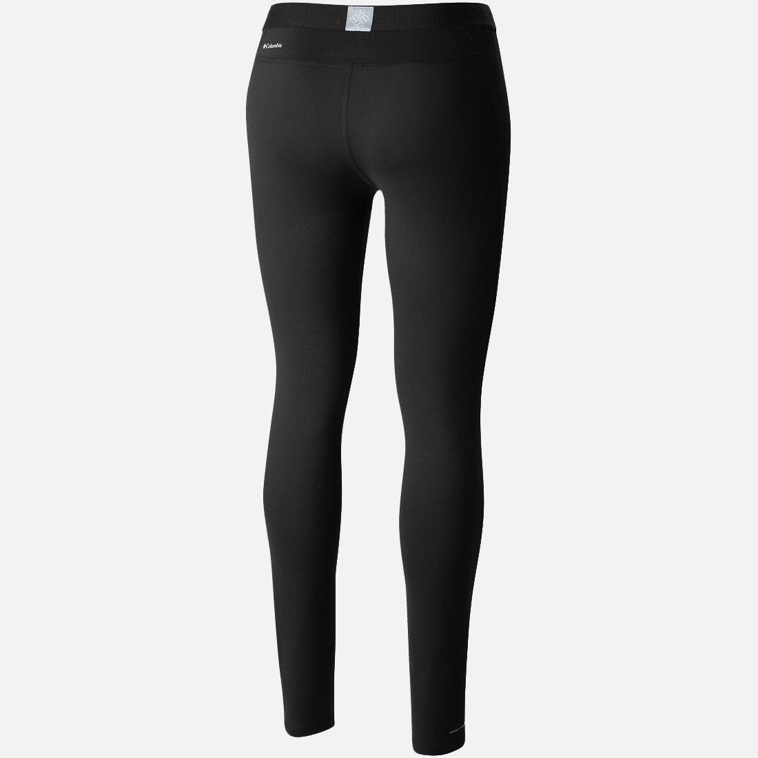 טייץ הנשים "ColumbiaIL Midweight Stretch Baselayer" בצבע שחור מוצג במבט מאחור על רקע אפור בהיר אחיד, עם גזרה צמודה, חגורה חלקה ופרטים מינימליים מבד נמתח.