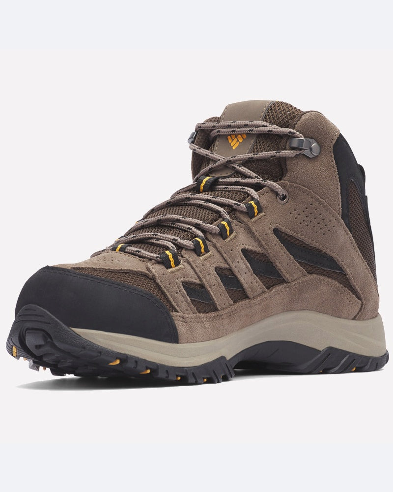 מגפי הטיולים ColumbiaIL Crestwood Mid Waterproof מגיעים בצבעים חום ובז', עם נגיעות של שחור וצהוב, סוליה עמידה, לוחות רשת לאוורור, שרוכים חזקים, והם אידיאליים לפעילויות בשטח בתנאי שטח קשים.