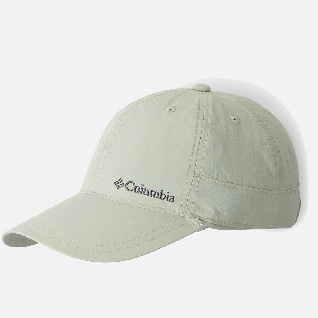 כובע "Schooner Bank II Cachalot" בצבע בז' בהיר מבית columbiaIL, עם שוליים מעוקלים ולוגו אפור כהה בלוח הקדמי השמאלי, מוצג על רקע לבן חלק.