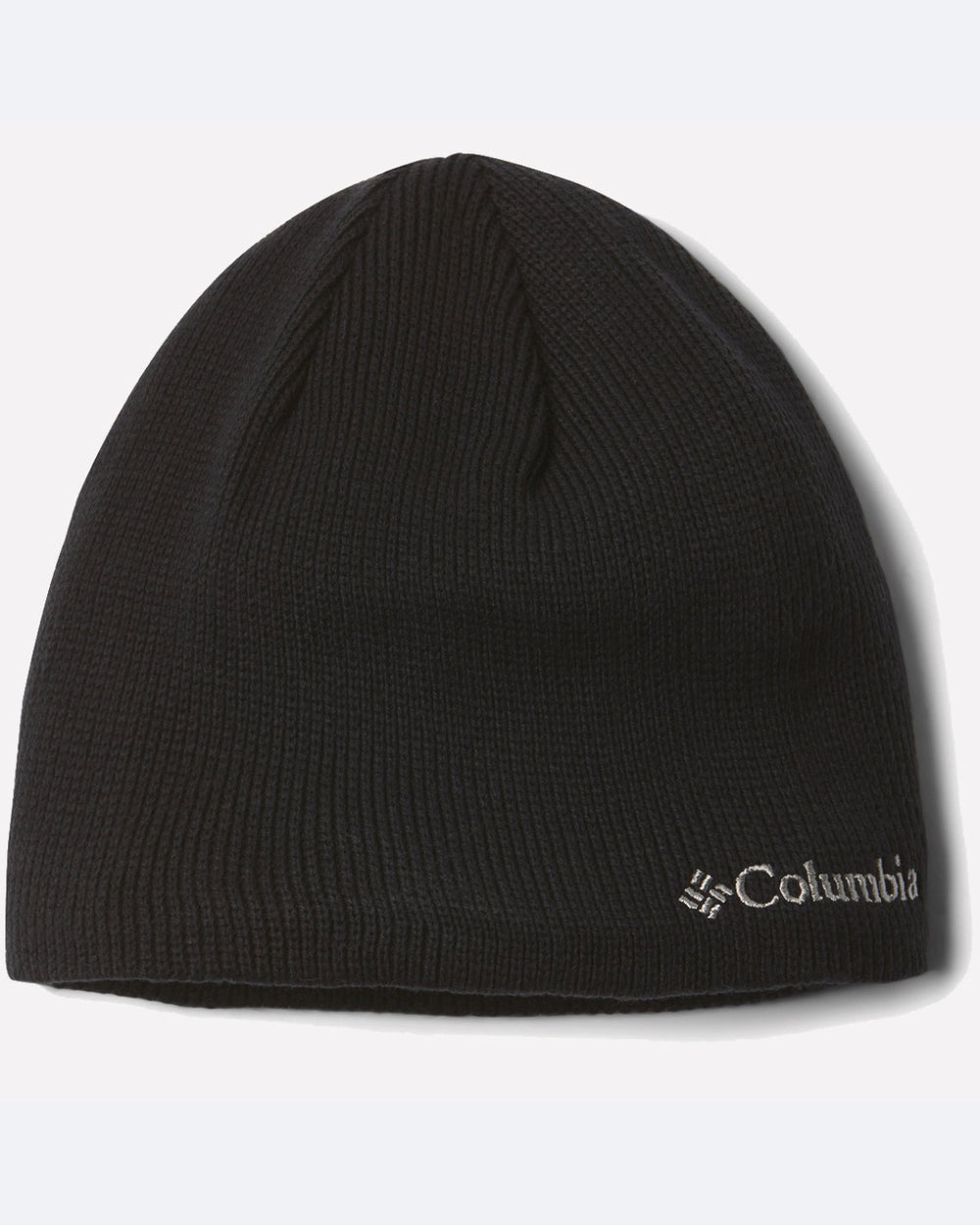 כובע ה-Bugaboo Beanie מבית columbiaIL הוא כובע סרוג שחור עם פסים, שעליו רקומים הלוגו והסמל הלבנים של Columbia בקצה התחתון.