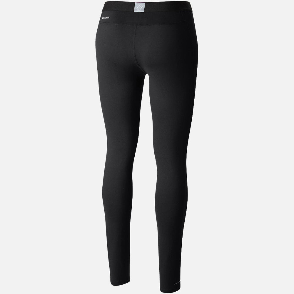 טייץ הנשים "ColumbiaIL Midweight Stretch Baselayer" בצבע שחור מוצג במבט מאחור על רקע אפור בהיר אחיד, עם גזרה צמודה, חגורה חלקה ופרטים מינימליים מבד נמתח.