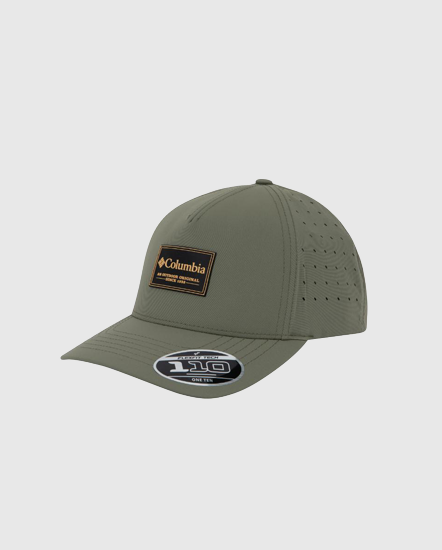 כובע ה-Columbia Hike 110 Snap Back מבית קולומביה ישראל הוא כובע בצבע ירוק זית עם שוליים מעוקלים, לוגו טלאי בשחור וזהב, פתחי אוורור בצדדים, וכן מדבקות עם הכיתוב "110" ו-"Flexfit" — כובע מושלם לפעילויות בחוץ.