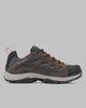 נעלי טיול לגברים מדגם "ColumbiaIL Crestwood Waterproof M" בצבעי אפור ושחור, עם נגיעות כתומות, לוחות רשת וסוליה מרקמית, מוצגות במבט צדדי על רקע אפור אחיד.